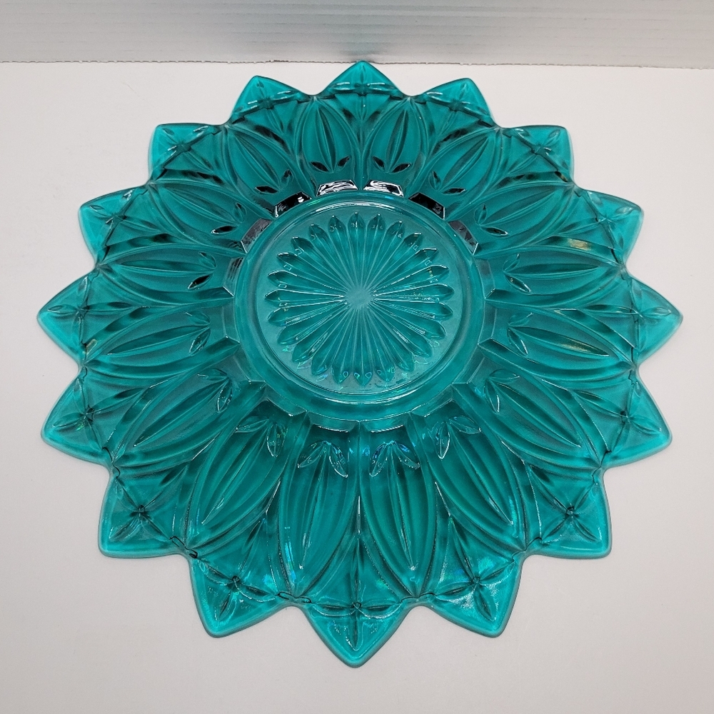 Vintage Teal Blue Federal Plate Platter Rare Iridescent Federal Glass 9.5 inches - Picture 2 of 6